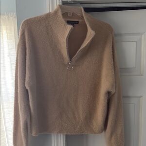 Kendall & Kylie Tan Fuzzy Quarter-Zip Sweater